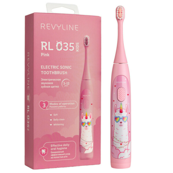 Детская электрическая звуковая зубная щётка Revyline RL 035 Kids, розовый - фото 0