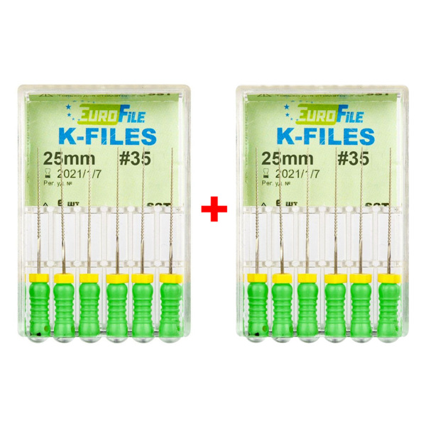Файлы ручные Eurofile K-Files, для прохождения и расширения корневых каналов, 25 мм, №35/.02, сталь, 6 шт х 2 - фото 0