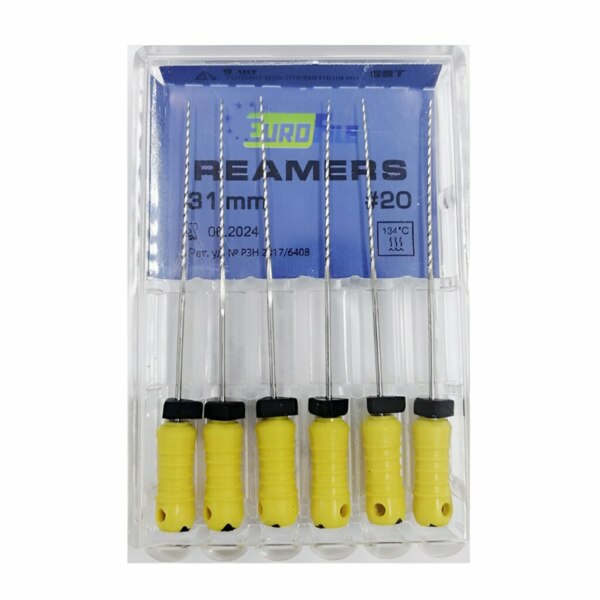 Дрильборы ручные Eurofile Reamers, для прохождения и расширения корневых каналов, 31 мм, №20, сталь, 6 шт - фото 0