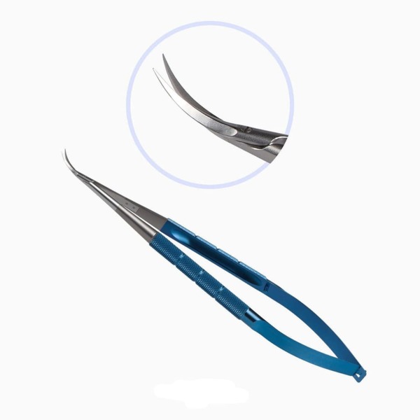 Ножницы микрохирургические, крутоизогнутые, остроконечные, длина 185 мм - фото 1