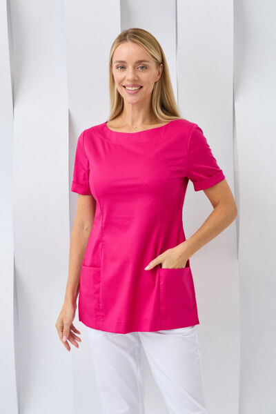 Туника женская Dr. Nice с молнией сзади, короткий рукав, малиновый, 52 - фото 4
