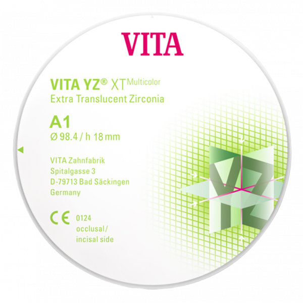VITA YZ XT Multicolor - экстра транслюцентный диоксид циркония, в цветах естественных зубов, цвет A1, 98,4х18 мм - фото 0