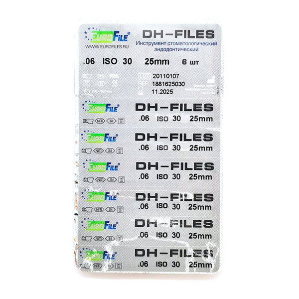 DH-Files - машинные файлы, конус .06, №30, 25 мм, никель-титан, 6 шт - фото 2