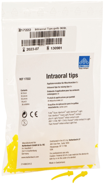 Канюли интраоральные Kettenbach Intraoral tips, желтые, D=1,0 мм, 96 шт, для смесительных канюль, желтых, D=4,2 мм - фото 2