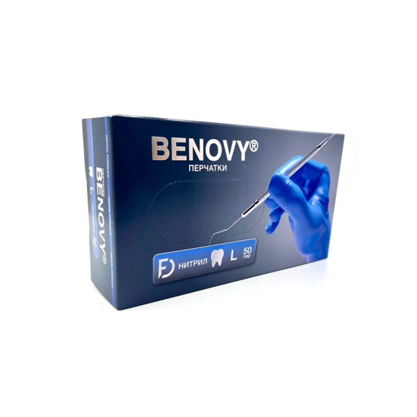 Перчатки одноразовые Benovy Dental Formula, нитриловые, нестерильные, текстурированные, хлорированные, голубые, L, 50 пар - фото 0