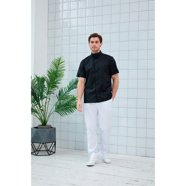 Рубашка мужская Dr. Nice, со стойкой, с коротким рукавом, черный, 54 - фото 1
