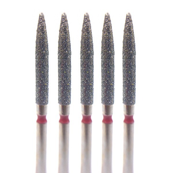 Бор алмазный 863LF, цилиндр заостренный, D=1.8 мм, L=11.5 мм, FG, красный, 5 шт - фото 0