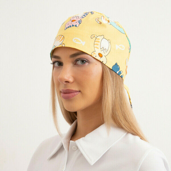 Шапочка медицинская, принт "Ленивые котята", оранжевый - фото 0