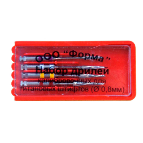 Дриль калибровочный ФОРМА ДК, для установки титановых штифтов (D=0.8 мм), набор, сталь, 4 шт - фото 1