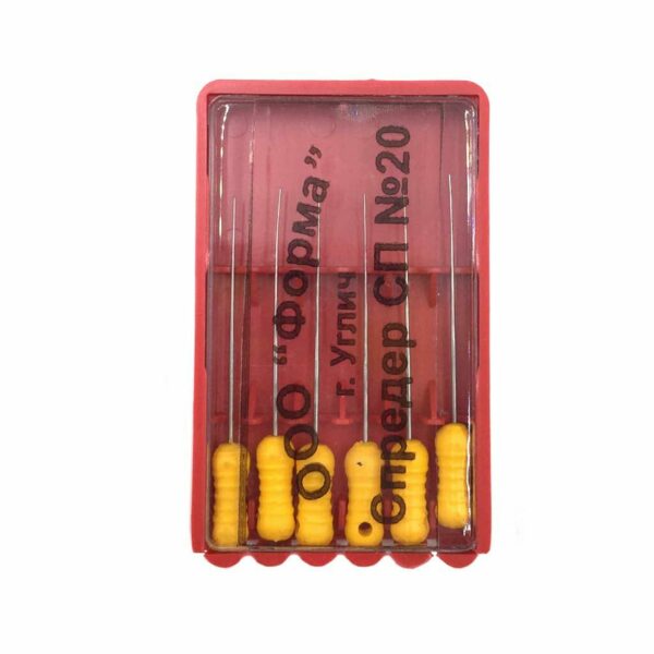 Спредер ручной ФОРМА СП, для латеральной конденсации, №20/.02, желтый, сталь, 6 шт - фото 1