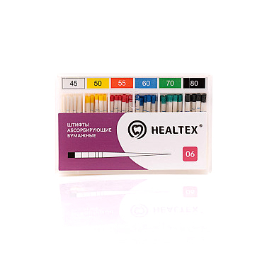 Штифты абсорбирующие бумажные Healtex, конусность 06, размеры: 45, 50, 55, 60, 70, 80, 17 шт - фото 0