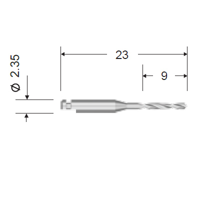 Сверло под угловой наконечник (для миниимплантатов/винтов D=1.5 мм), D=1.2 мм, L(о)/L(р.ч)=23 мм/9 мм - фото 1