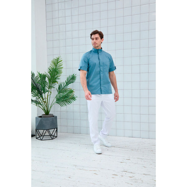 Рубашка мужская Dr. Nice, со стойкой, с коротким рукавом, деним, 52 - фото 1