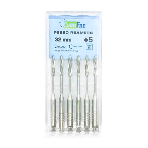 Дрильборы машинные Eurofile Peeso Reamer, для работы с каналом после вскрытия полости, 32 мм, размер 5, сталь, 6 шт - фото 0