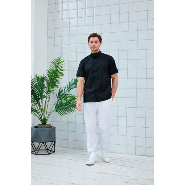 Рубашка мужская Dr. Nice, со стойкой, с коротким рукавом, черный, 50 - фото 1