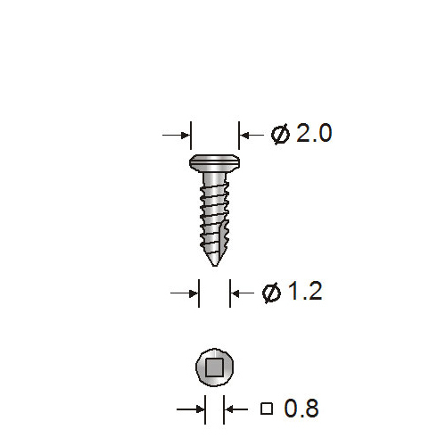 Винт самонарезающий, D (стержня/шляпки)=1.2/2.1 мм, L=10 мм, S=0.8 мм (шлиц-квадрат) - фото 2