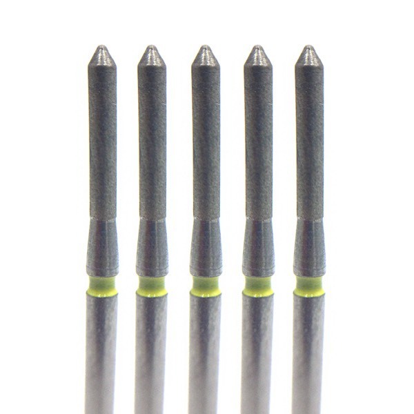 Бор алмазный 885EF, цилиндр остроконечный, D=1.4 мм, L=8.0 мм, FG, желтый, 5 шт - фото 0