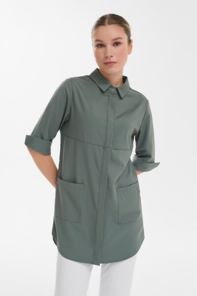 Рубашка женская на кнопках Тезис TZ450, оливковый, 48 - фото 0