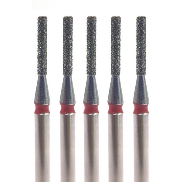 Бор алмазный 837F, цилиндр плоский, D=1.0 мм, L=6.0 мм, FG, красный, 5 шт - фото 0