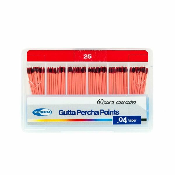 Штифты гуттаперчевые Meta Biomed Медента, для пломбирования корневых каналов, с маркировкой длины, №25/.04, 60 шт - фото 0