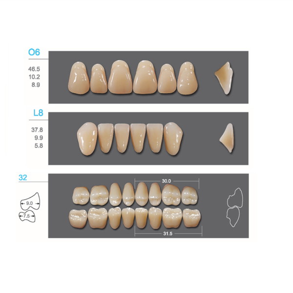 Kaifeng - зубы акриловые, верхние O6, овальные, цвет C4, коробка 4х28 шт - фото 0