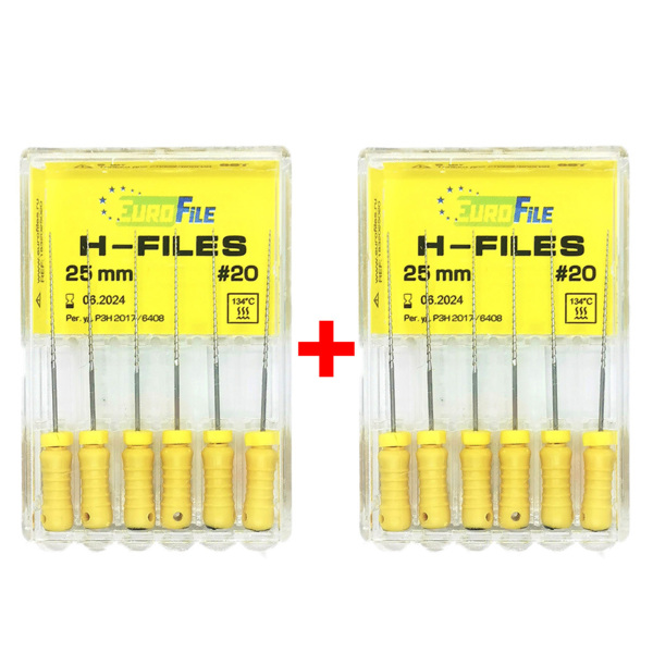 Файлы ручные Eurofile H-Files, для расширения и выравнивания корневого канала, 25 мм, №20/.02, сталь, 6 шт х 2 - фото 0