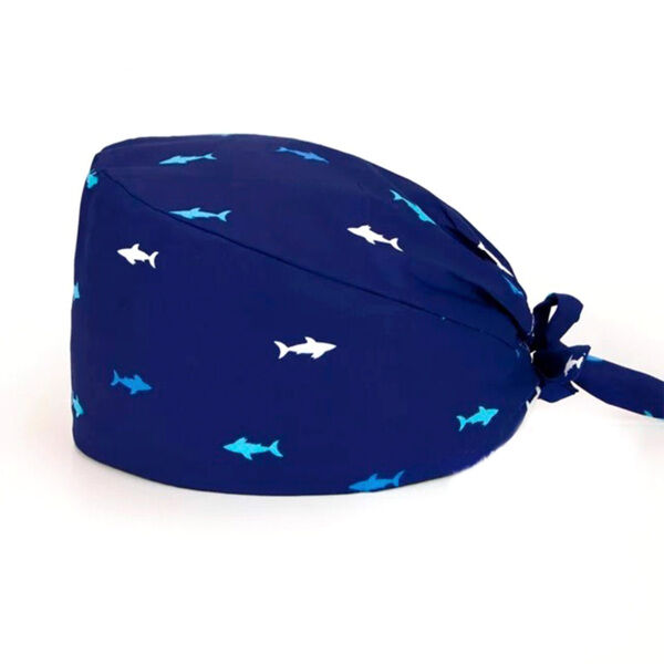 Шапочка медицинская, мелкий принт "Акулы", синий - фото 0