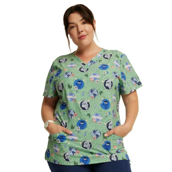 Топ медицинский женский Dickies DK717 с принтом «Планеты», зеленый, L - фото 0