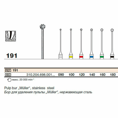 Набор боров Мюллера 191, шаровидные, для удаления пульпы, RA, 6 шт - фото 1