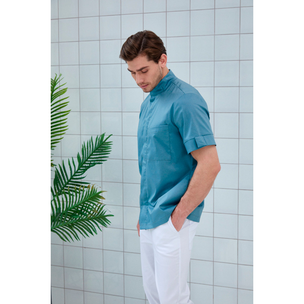 Рубашка мужская Dr. Nice, со стойкой, с коротким рукавом, деним, 56 - фото 2