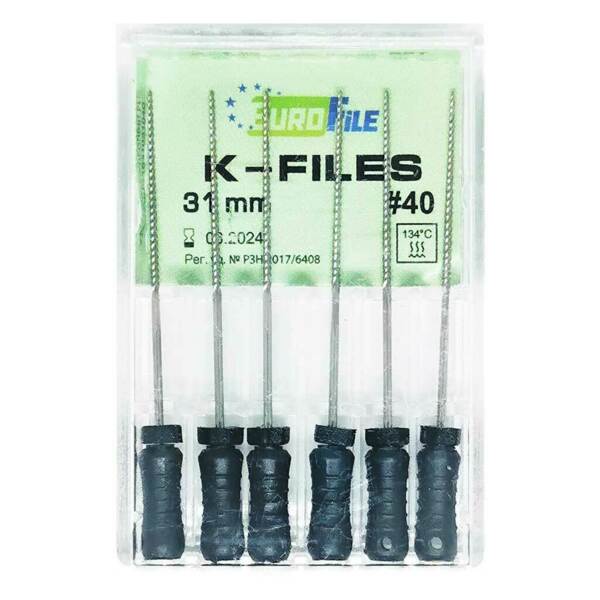 Файлы ручные Eurofile K-Files, для прохождения и расширения корневых каналов, 31 мм, №40/.02, сталь, 6 шт - фото 1