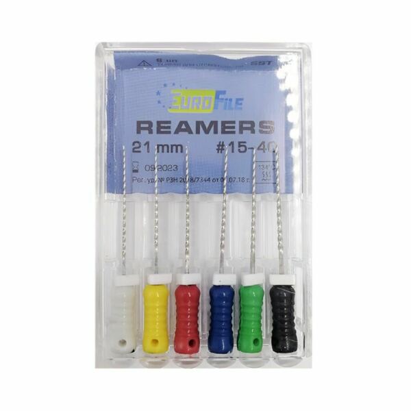 Дрильборы ручные Eurofile Reamers, для прохождения и расширения корневых каналов, 21 мм, №15-40, сталь, 6 шт - фото 0