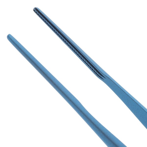 Пинцет атравматический Микрохирургические технологии, прямой, для деликатного захвата, рифленые узкие зубчики, L=180 мм, с противовесом, титан, 1 шт - фото 1