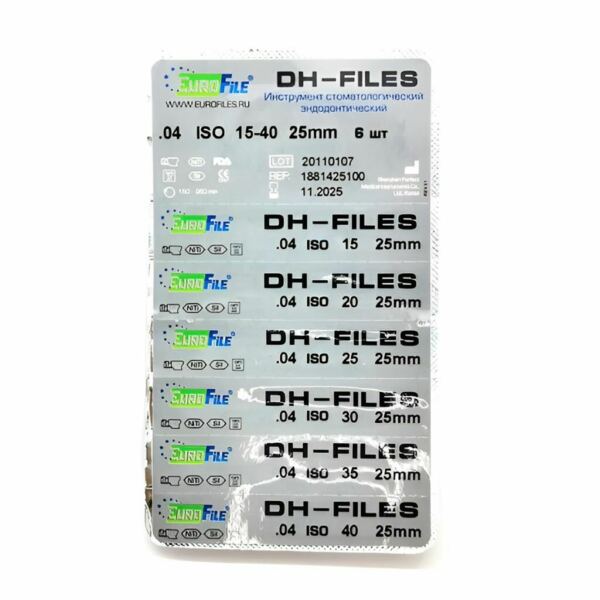 Файлы машинные Eurofile DH-Files, универсальный, 25 мм, №15-40/.04, никель-титан, 6 шт - фото 2