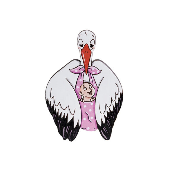 Значок "Аист с малышом", розовая пеленка - фото 0