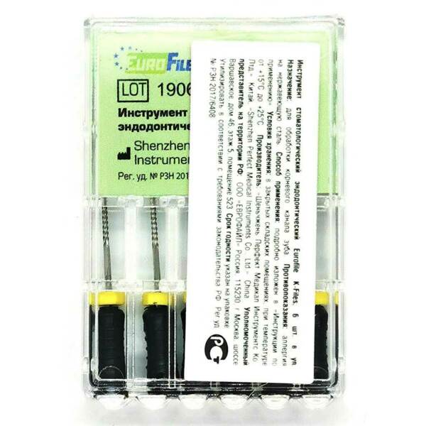 Файлы ручные Eurofile K-Files, для прохождения и расширения корневых каналов, 25 мм, №40/.02, сталь, 6 шт - фото 2