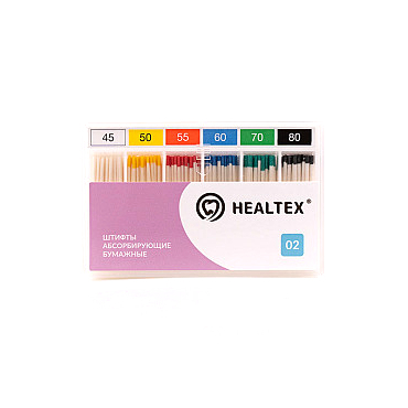 Штифты абсорбирующие бумажные Healtex, конусность 02, размеры: 45, 50, 55, 60, 70, 80, 34 шт - фото 0