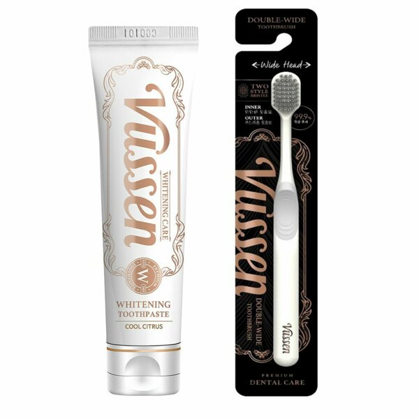 Набор зубная паста Vussen W "Цитрусовая свежесть", отбеливающая + белая щётка Vussen "Double-Wide", 120 г - фото 0