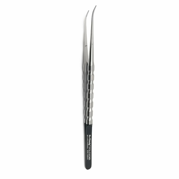 Пинцет тканевый Hu-Friedy Micro Cooley SinusLine, изогнутый, для деликатного захвата, рифленые зубчики, L=180 мм, с фиксатором, сталь, 1 шт - фото 0