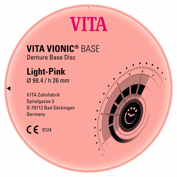 PMMA VITA VIONIC BASE DISC - диск для изготовления окончательных основ зубных протезов, светло-розовый, 98,4х26 мм - фото 0