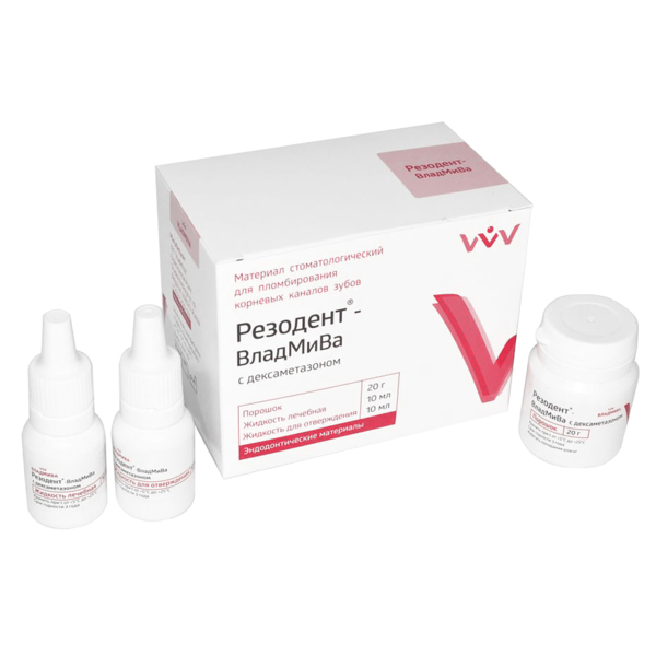 Паста ВладМиВа Резодент-Д, стоматологическая, резорцинформалиновая, с дексаметазоном, для пломбирования каналов, набор (20 г + 10 мл х 2) - фото 0