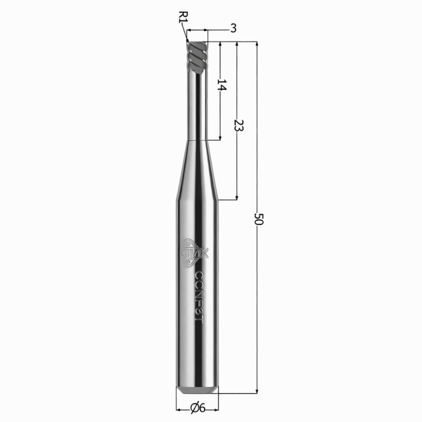 Фреза Interdent для CAD/CAM, CC CoCrT, D=3 мм, R=0.4 мм, цилиндр закругленный, с кольцом, 1 шт - фото 0