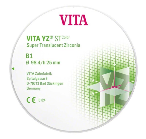 VITA YZ ST Color - супер транслюцентный диоксид циркония, окрашенный, цвет B1, 98,4х25 мм - фото 0