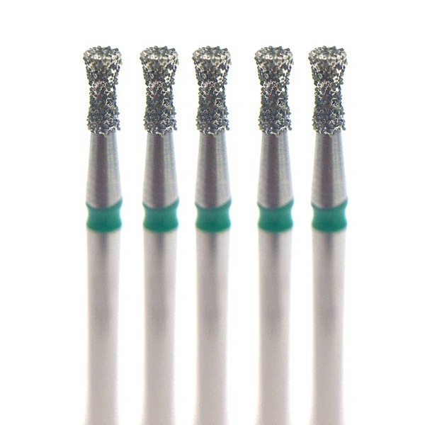 Бор алмазный 806G, конус обратный с воротником, D=1.4 мм, L=3.0 мм, FG, зеленый, 5 шт - фото 0
