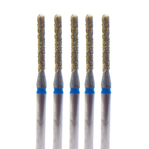 Бор алмазный 881Q, GOLD Line, цилиндр закругленный, D=1.0 мм, L=8.0 мм, FG, синий, 5 шт - фото 0