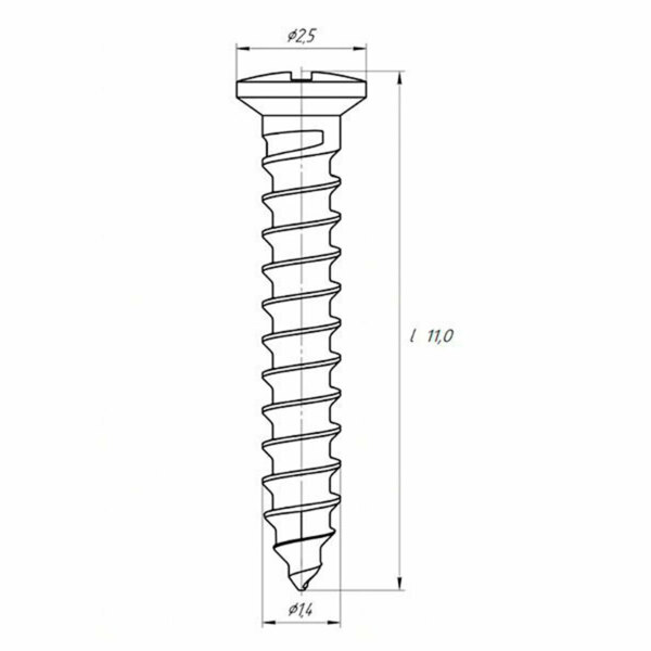 Винт самонарезающий EndoCarbon, для остеоcинтеза, L=11 мм, D(стержня/головки)=1.4/2.5 мм, титан, 5 шт - фото 1