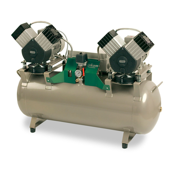 EKOM DK50 2X2V/110S/M - безмасляный компрессор для 4-х стоматологических установок с кожухом, с осушителем, с ресивером 110 л - фото 0
