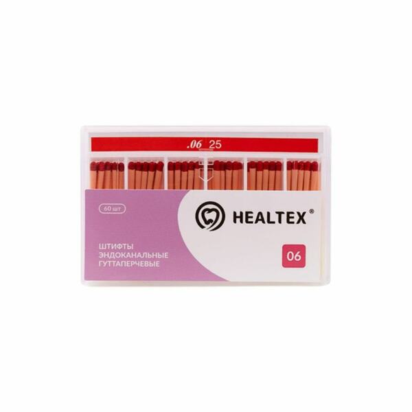 Штифты гуттаперчевые Healtex, для пломбирования корневых каналов, без маркировки длины, №25/.06, 60 шт - фото 0