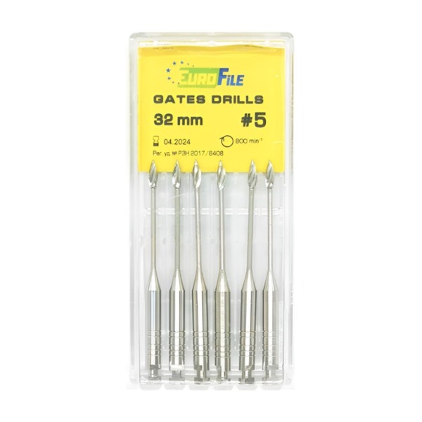 Дрильборы машинные Eurofile Gates Drills, для расширения коронковой трети канала, 32 мм, размер 5, сталь, 6 шт - фото 0