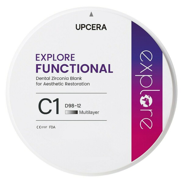 Диск из диоксида циркония Upcera EXPLORE FUNCTIONAL, для CAD/CAM фрезерования, цвет C1, размер 12, d=98 мм, 1 шт - фото 0